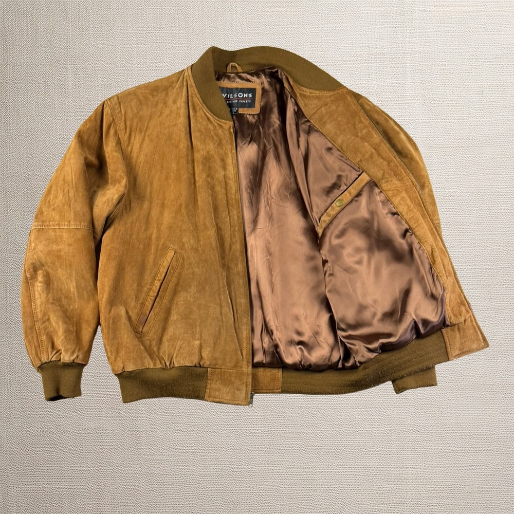 Wilson's Leather Men's Brown Bomber Jacket Large Lined Vintage - Picture 3 of 12